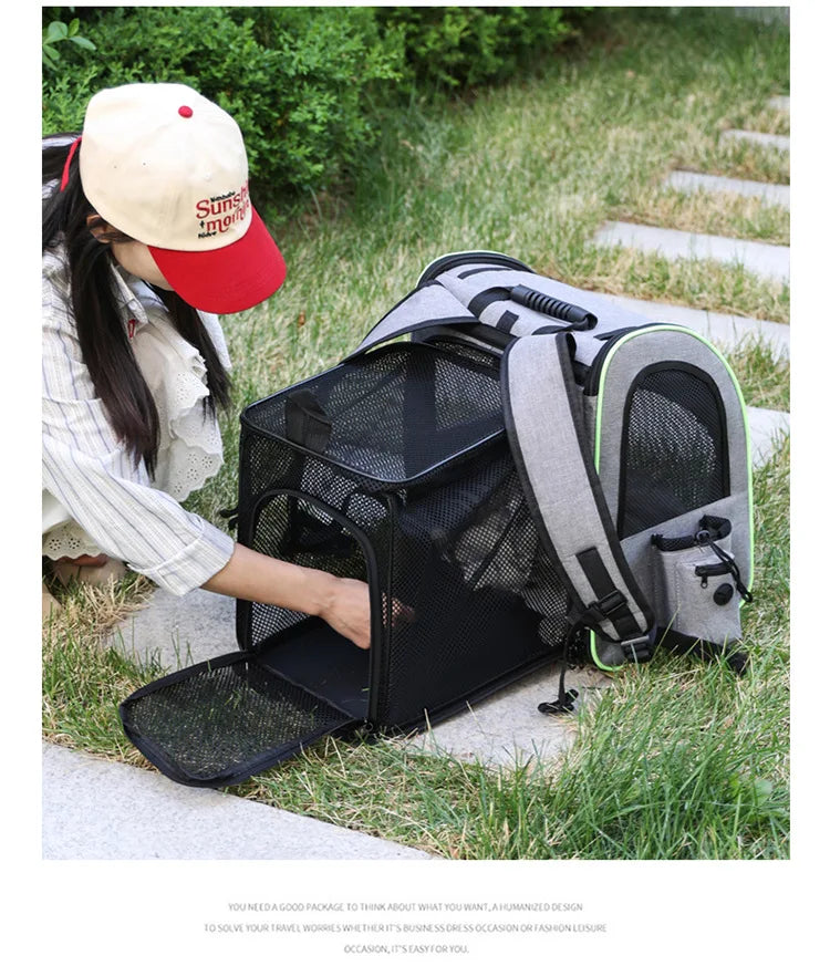 Expandable Pet Carrier Backpack, Breathable Large Capacity Travel Bag, Outdoor Hiking Backpack for Cats and Small Dogs