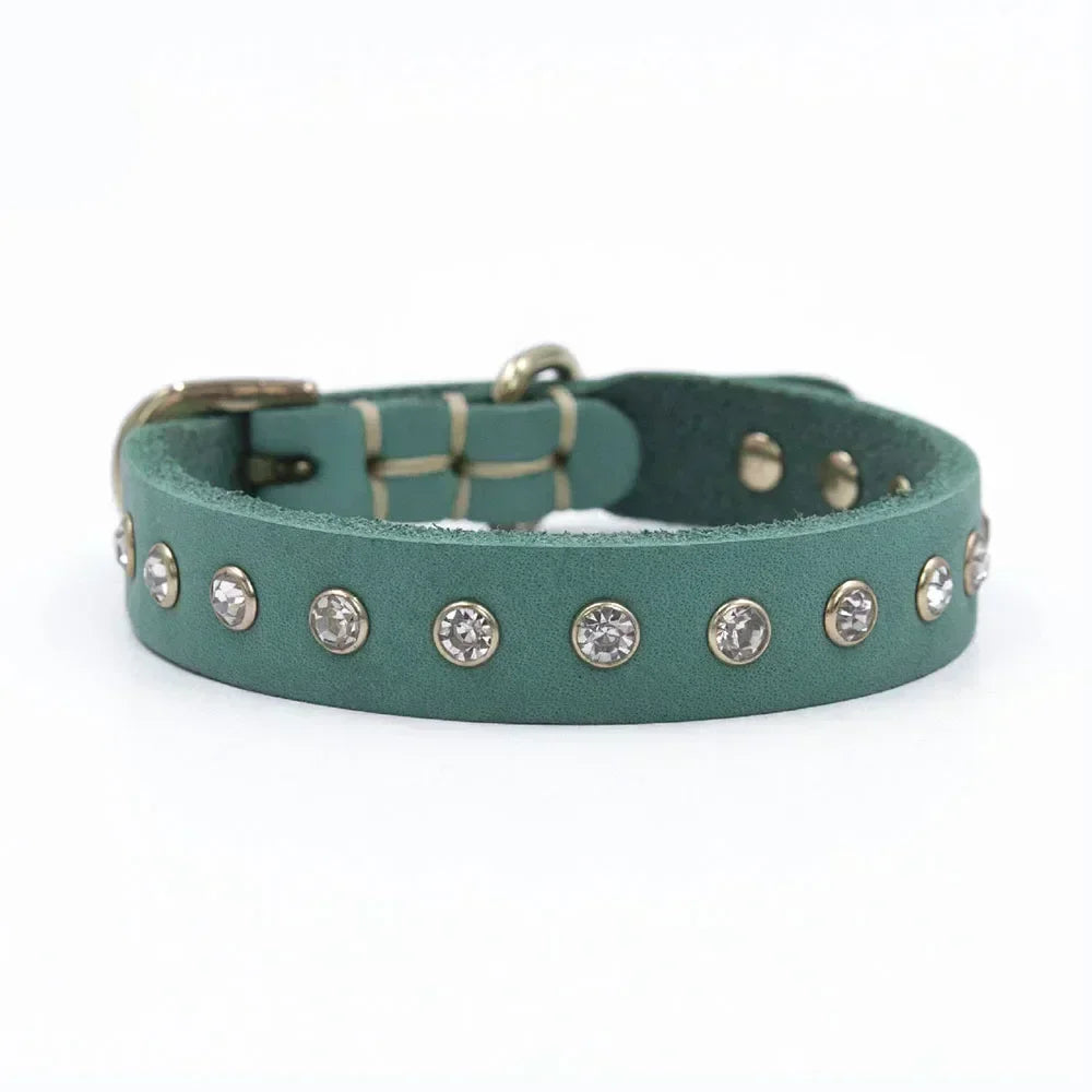 Rhinestone Puppy Dog Cat Collar Bling Kitty Collar Handmade Genuine Leather Crystal Diamond Small Pet Collar Kittens Accessories