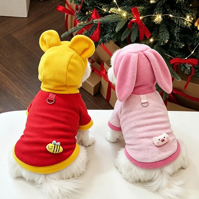 Pet winter clothes and clothing for cats, dogs, cartoon with fleece caps, small dogs, teddy pets