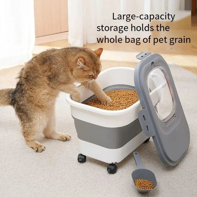 13/33LB Collapsible Cat Dog Food Storage Container, Airtight Sealing Dry Food Box with Lid for Kitchen Grain & Rice