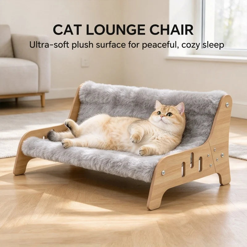Coral Fleece Cat Sofa Bed with Wooden Frame for Indoor Kittens & Small Dogs, Cozy Puppy Den Lounge Chair