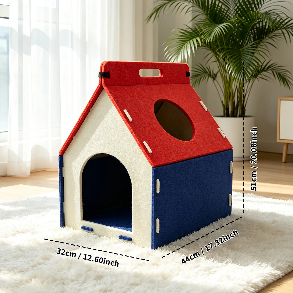 Christmas Gift - Winter Warm Felt Pet Cave Den, With A Multi-Color Design, Featuring A Top Opening And A Handle For Easy Carrying. It Is Suitable As A Secluded Resting Place Or A Tent For Young Cats.