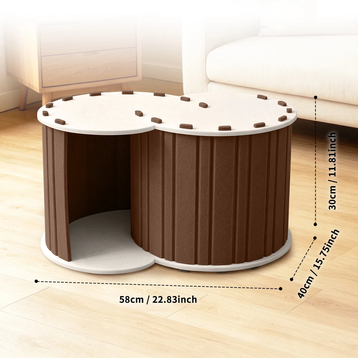 Indoor Cat Foldable Cat House - A Connected Double-Door Cat Tunnel and Semi-Enclosed Cat Hideout; Easy to Assemble; A Felt Pet House Suitable for Multiple Cats to Play and Rest - Christmas Gift