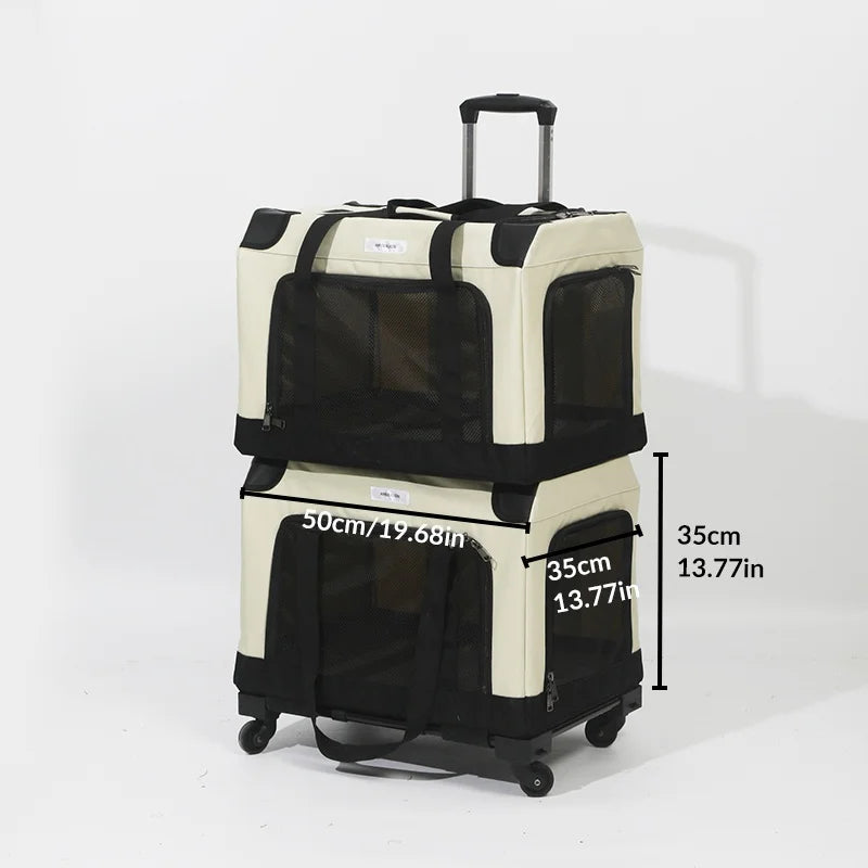 Portable Large Capacity Multi-Pet Travel Trolley Double Layer Cat Carrier Travel Bag Comfortable and Breathable for Camping