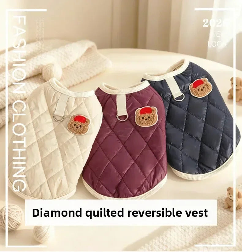 Autumn Winter Warm Reversible Quilted Vest for Small Dogs Teddy Schnauzer and Cats Double Sided Cold Resistant Pet Clothing