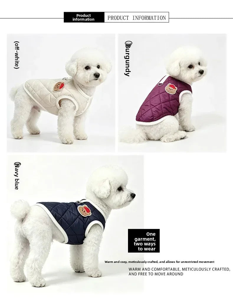 Autumn Winter Warm Reversible Quilted Vest for Small Dogs Teddy Schnauzer and Cats Double Sided Cold Resistant Pet Clothing