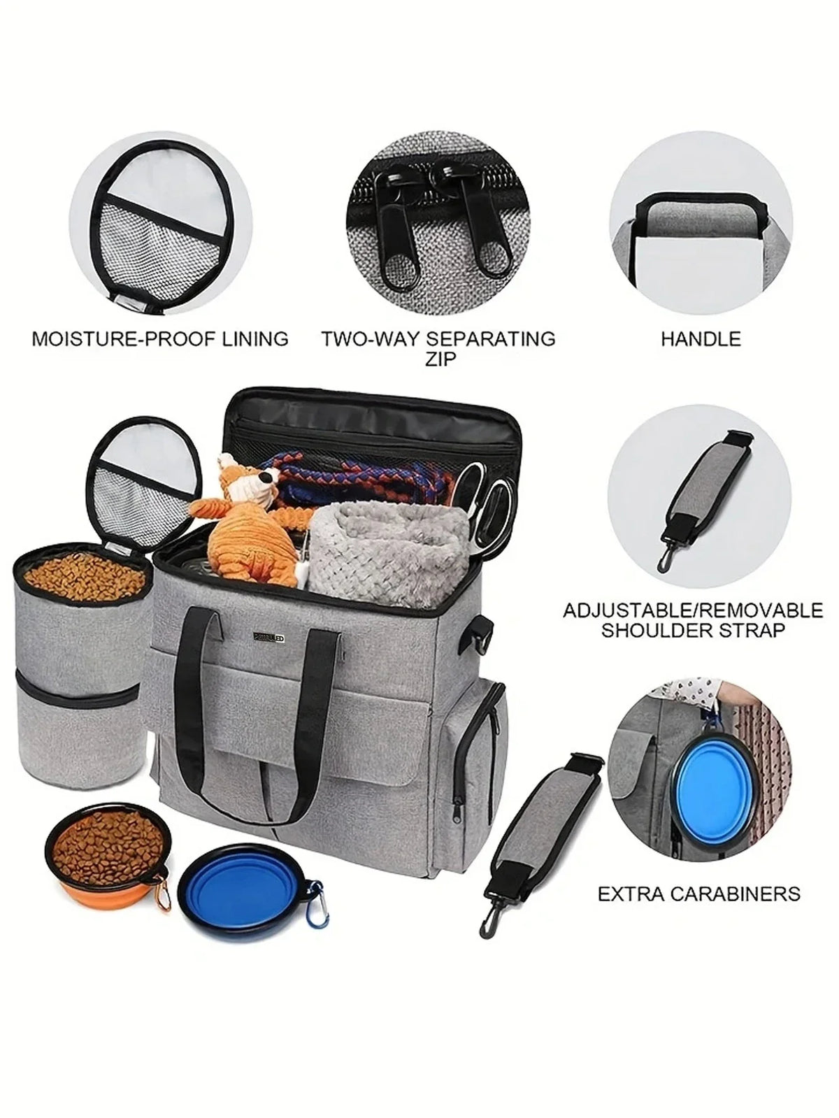 Large 6 PCS Airline Approved Dog Travel Bag Set Weekend Pet Travel Organizer with Multi-Function Pockets for Supplies