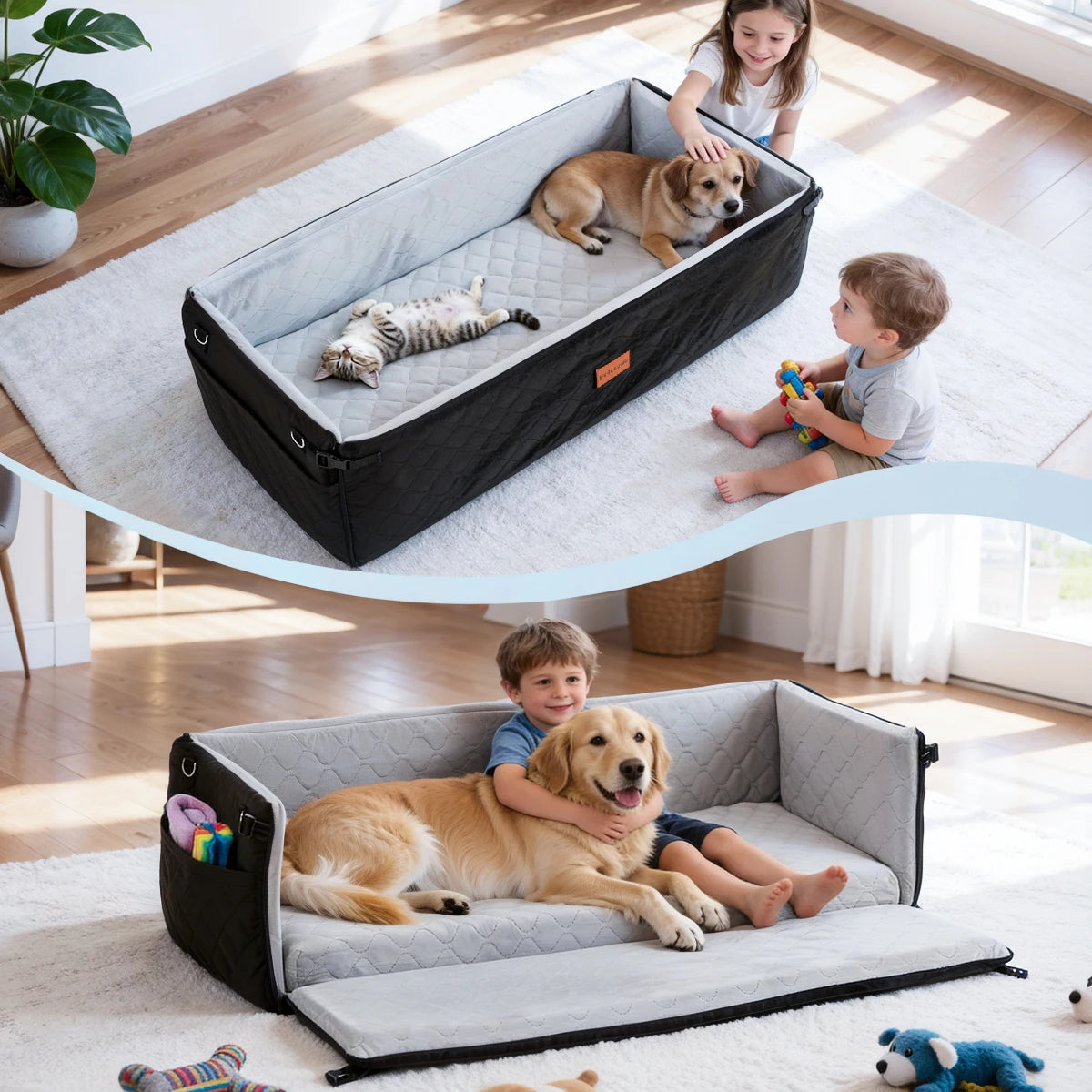 Extra Large Dog Car Seat, Dog Bed for Large Dogs Up to 120lbs Multi-Functional Dog Booster Seat with Thick Cushion & Leashes