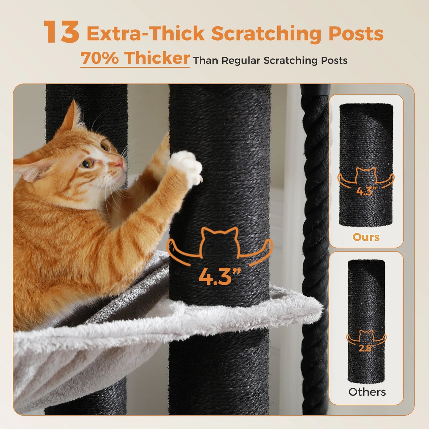 Large Cat Tree for Big Cats Robust Cat Tower with Several Levels Cat House Climbing Tree with Hammock 11 Sisal Posts Large Perch