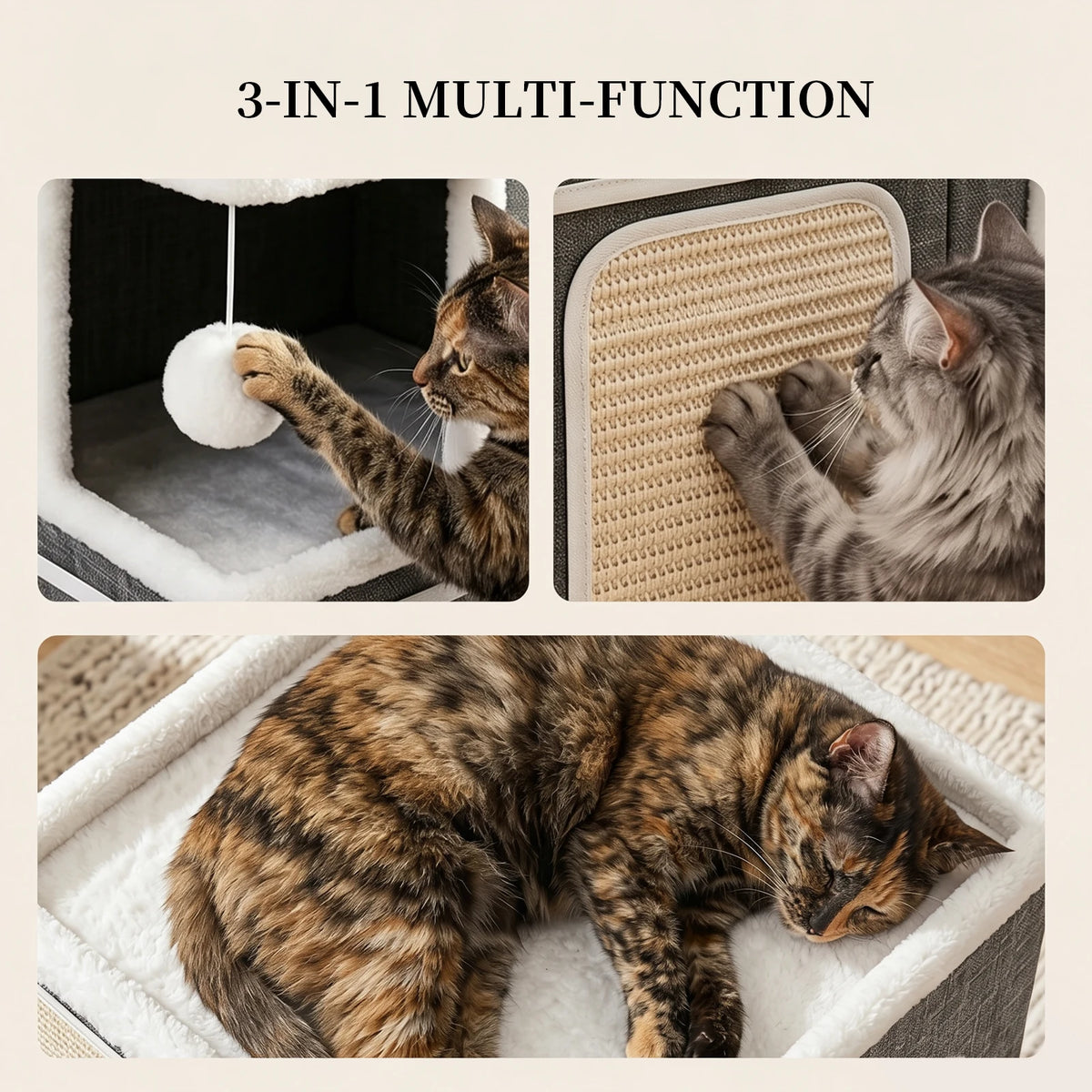 Christmas Pet Gift - Double-Layer Multi-Hole Cat House, Multi-Functional Foldable Cat Cave Hiding Place, Equipped With Sisal Scratching Post And Double Hanging Ball Toys, Double Compartments Pet Shelter, Suitable For Kittens
