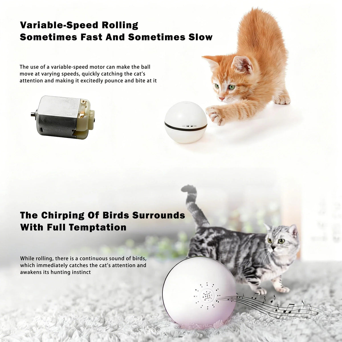 Smart Automatic Cat Toy Ball USB Rechargeable Self‑Rotating Rolling Cat Ball Obstacle Avoidance Interactive Pet Toy for Indoor Cats Kitten