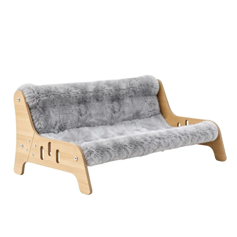 Coral Fleece Cat Sofa Bed with Wooden Frame for Indoor Kittens & Small Dogs, Cozy Puppy Den Lounge Chair