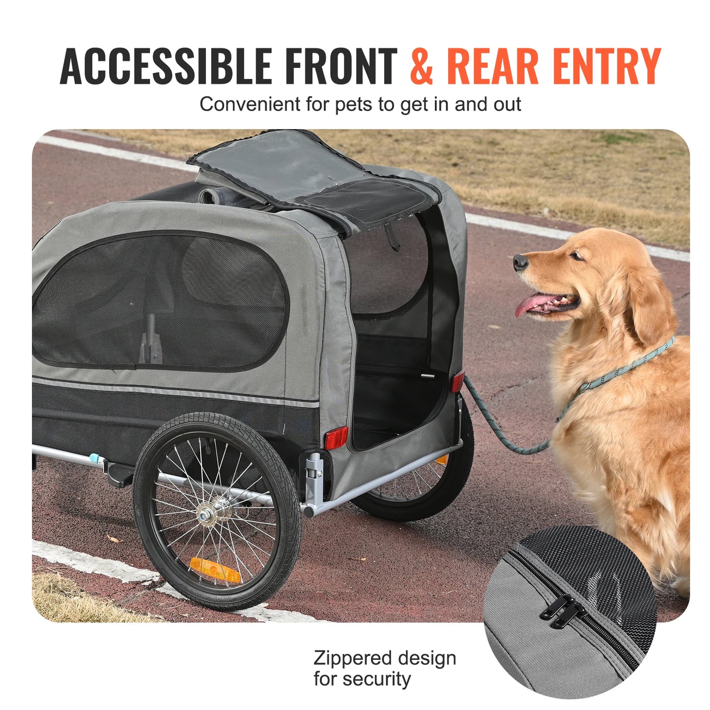 88 lbs Dog Bike Trailer Pet Cart Bicycle Carrier with Wheels Coupler Reflectors Flag Collapsible to Store for Dogs