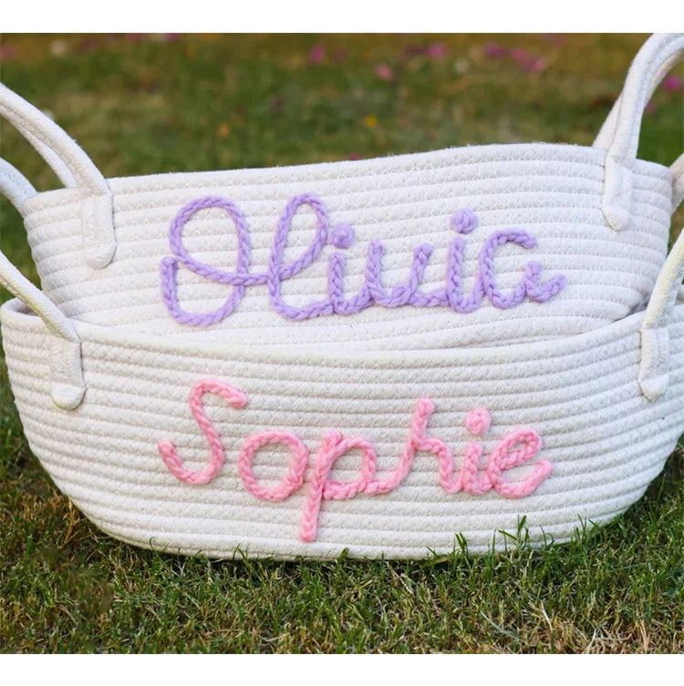 Custom Dog and Cat Toy Name Basket, Rope Cotton Toy Storage Basket