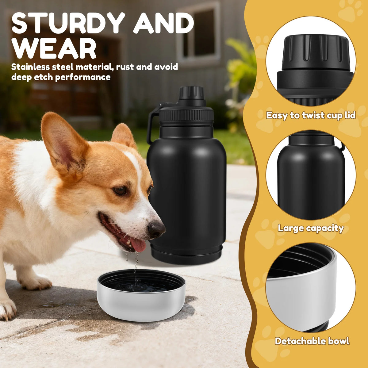 32oz Stainless Steel Detachable Portable Dog Water Bottle 3 in 1 Leakproof Puppy Dog feeding and water Bowls Dog accessories