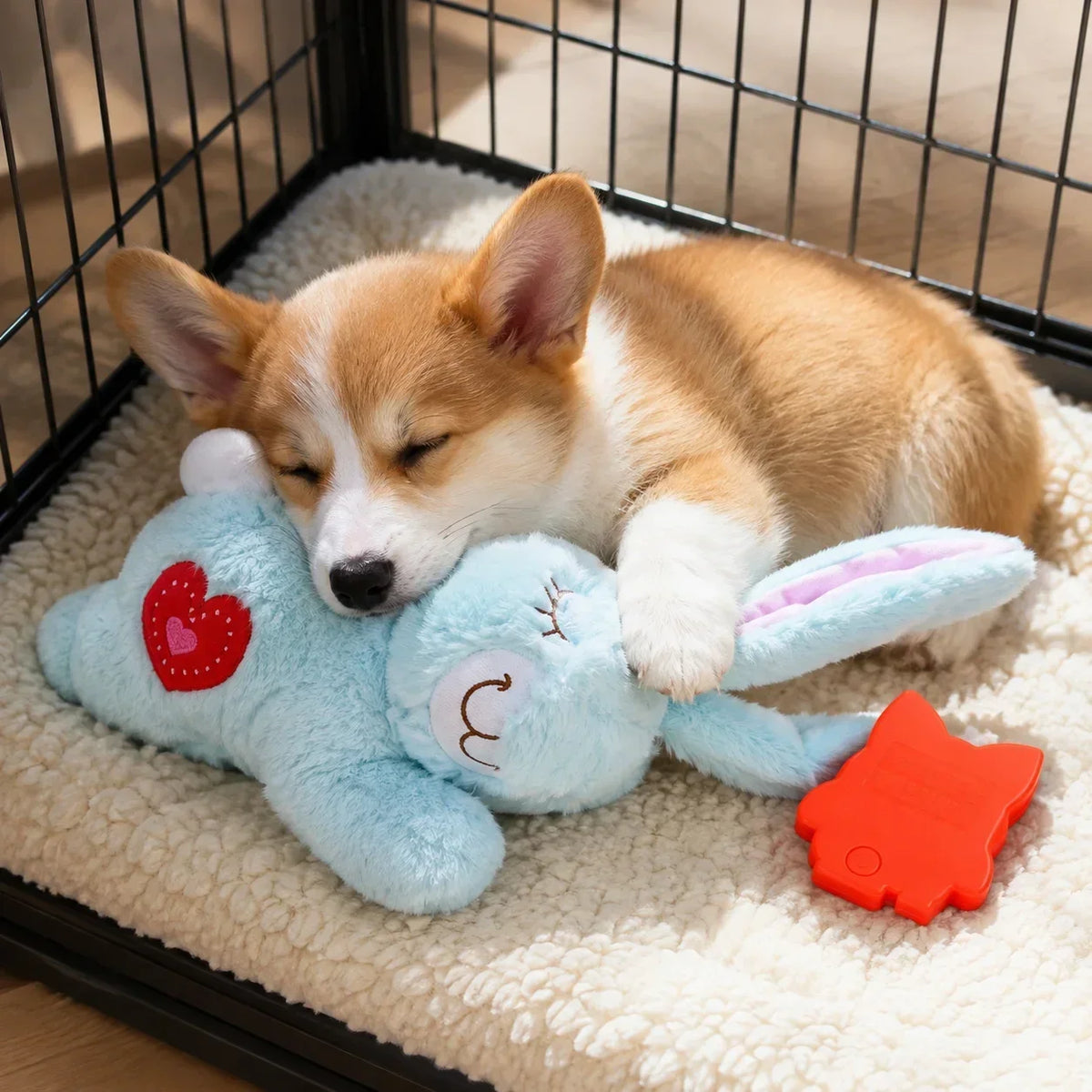 Bunny Plush Dog Heartbeat Toy Puppy Anxiety Relief Calming Sleep Aid Comfort Pillow for Crate Training Small Puppies