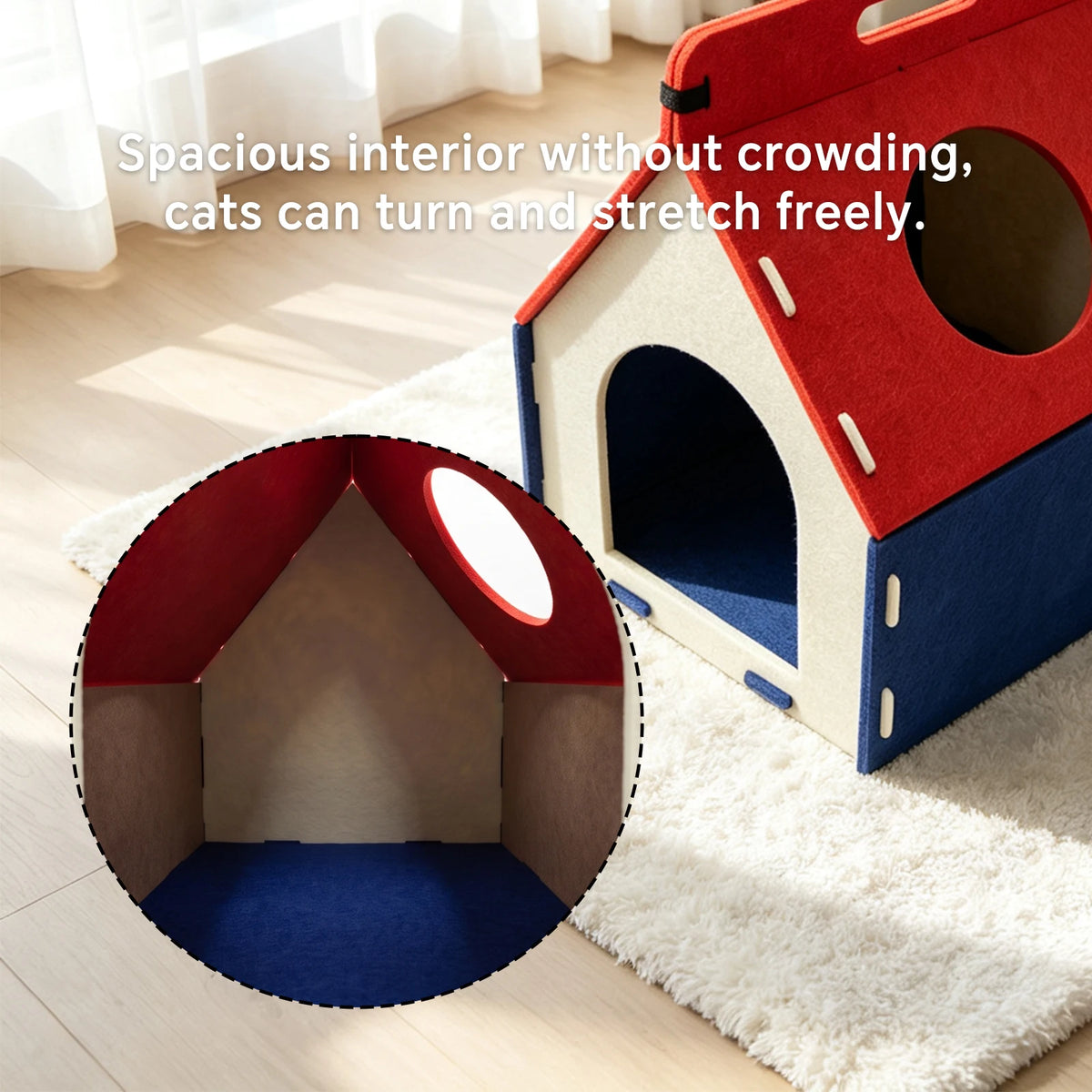 Christmas Gift - Winter Warm Felt Pet Cave Den, With A Multi-Color Design, Featuring A Top Opening And A Handle For Easy Carrying. It Is Suitable As A Secluded Resting Place Or A Tent For Young Cats.