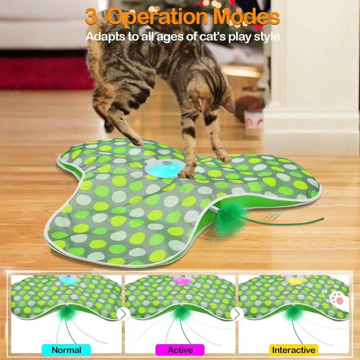 Interactive Cat Toys Rechargeable,Moving Concealed Feathers,Real Mouse Squeaky,Touch Activated Cat Kitten Toy Exercise Toys