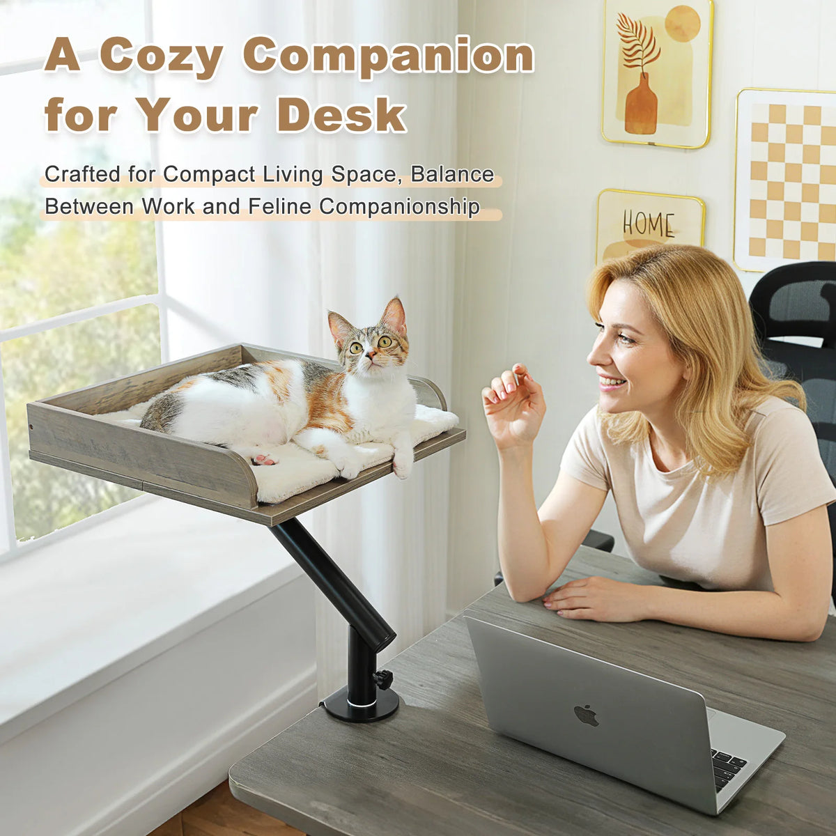 Cat Desk Bed, 360° Rotatable Cat Bed Stand for Indoor Cats, Adjustable Cat Basket, Cats Hammock for Table, Soft Cat Bed for Desk