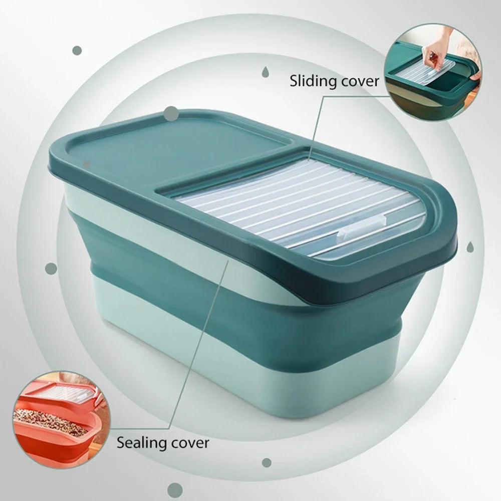 13/33LB Collapsible Cat Dog Food Storage Container, Airtight Sealing Dry Food Box with Lid for Kitchen Grain & Rice