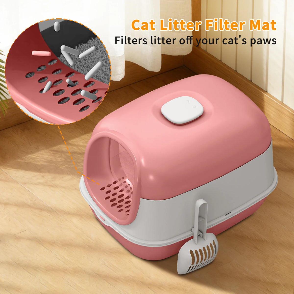 Fully Enclosed With Transparent Entrance Exit Doors Pet Litter Box Large Space Flip Cover Anti Slip Detachable Easy To Clean Cat Toilet Pet Supplies