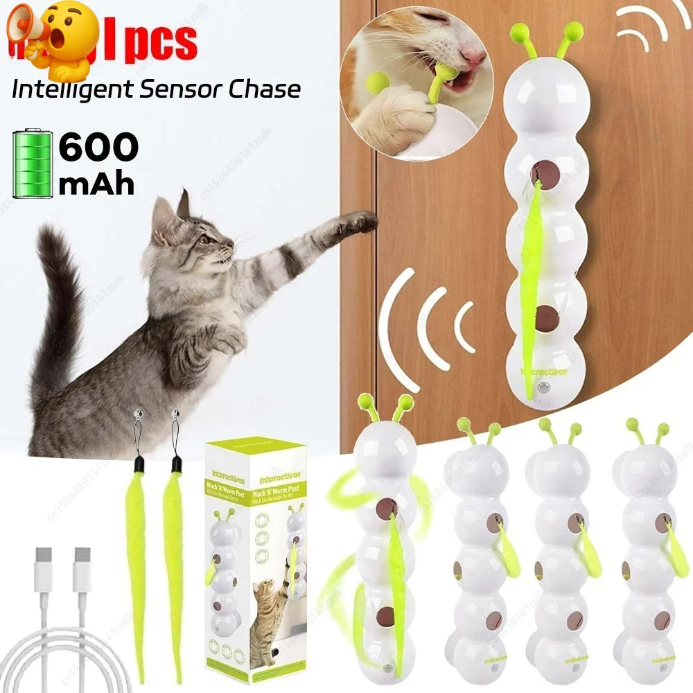 Smart Caterpillars Toy for Cat Interactive Caterpillars Cat Toy Cats Suction Cup Wiggles Worm Cat Toy with Tail for Indoor