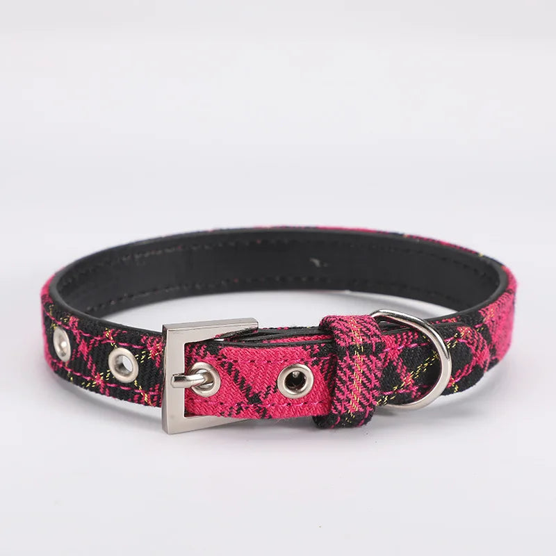 Pet Collar Scottish Plaid Dog Collar Classic Red PU Leather Earthy Yellow Twill Dog Pet Supplies Adjustable Pet Collar