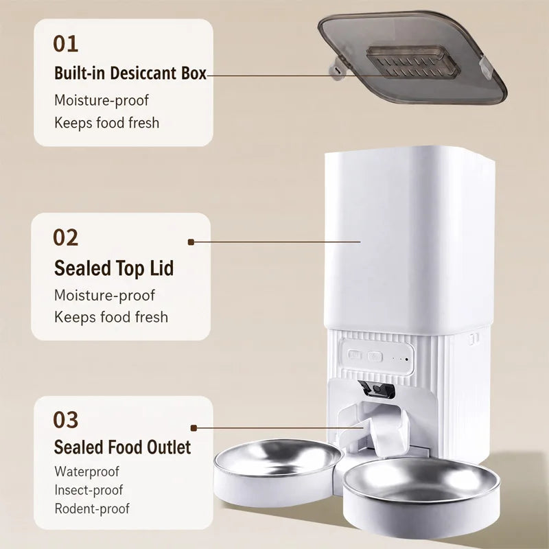 7L Smart Automatic Pet Feeder with HD Camera Double Bowls WiFi Intelligent Cat Dog Food Dispenser with Tuya App Control Remote Monitoring Two-Way Audio Voice Recorder Timer Auto Feeding for Multi Pets