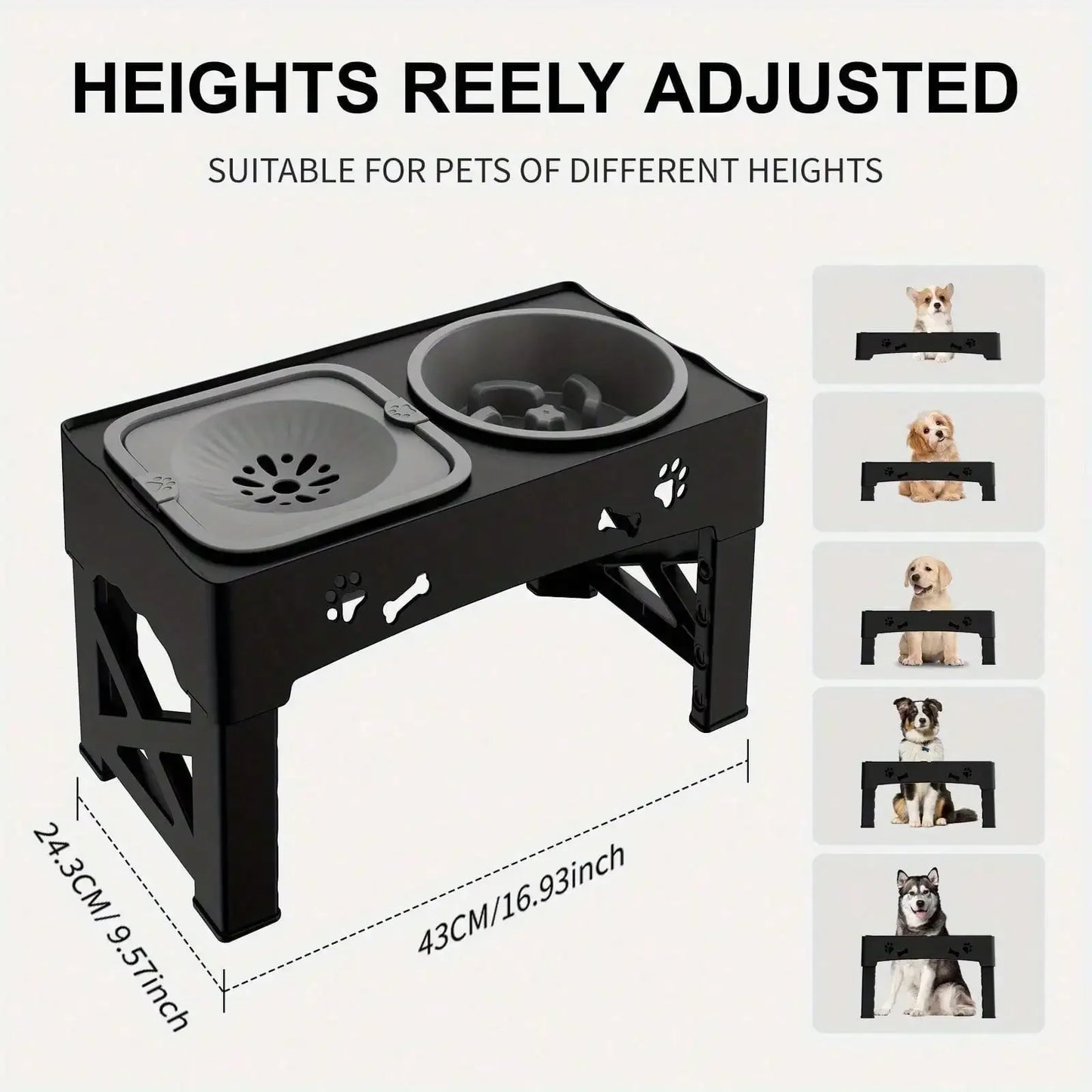 Raised Dog Bowl Stand Anti Slip Feet Double Feeder For Small Medium Large Dogs Cats Pet Bowls