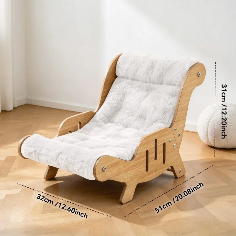 Christmas Warm Plush Cat Lounge Chair, Ergonomic Wooden Cat Bed, Cozy Elevated Indoor Pet Sofa Furniture