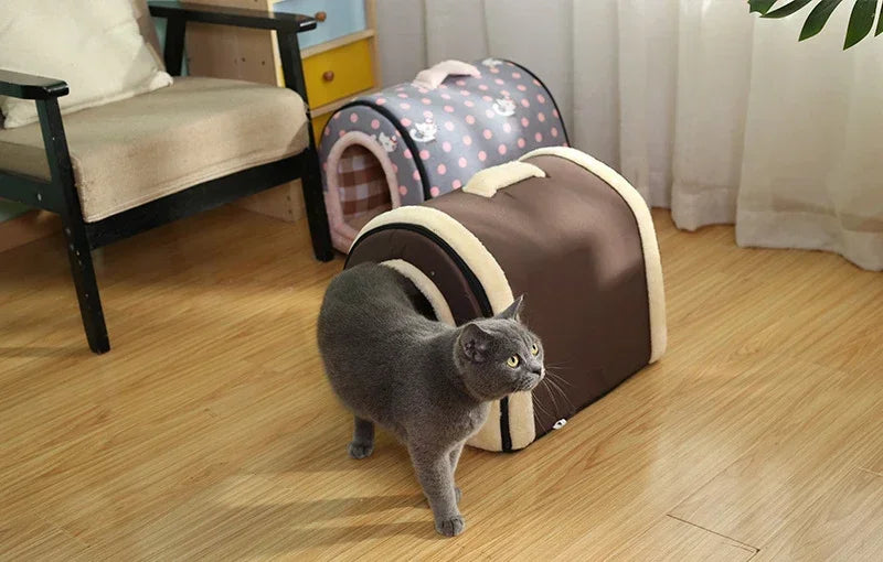 Foldable Dog Bed Pet House Kennel Soft Tent Indoor Enclosed Warm Plush Sleeping Nest Basket with Removable Cushion for Cats Dogs