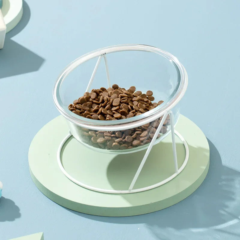 Cat Glass Food Water Bowl Elevated Small Dog Double Drinking Eating Bowls Pet Transparent Feeding Basin with Stand