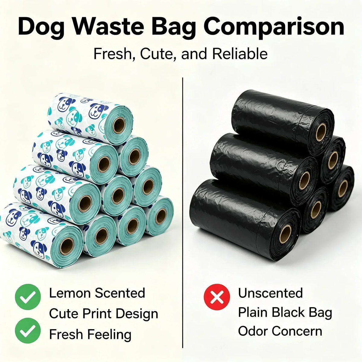 Fresh Lemon Scent Dog Poop Bags 1.25Mil Tear Resistant Waste Bags Cartoon Dog Print Disposable Pickup Bags for Outdoor Dog Walks