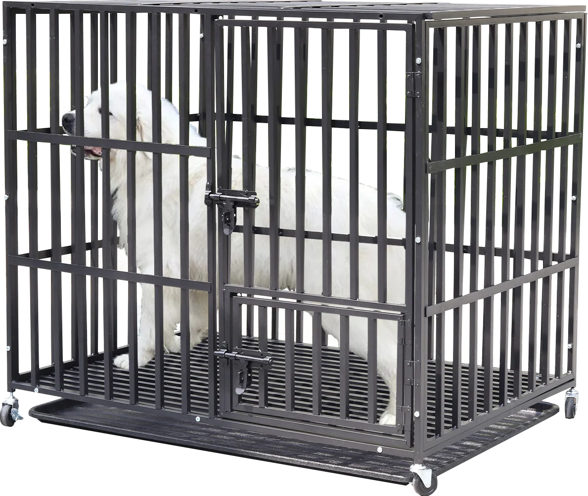 Bingopaw 37” 42” 46” Heavy Duty Dog Cage Metal Pet Dog Crate 3 Doors Locks Design Kennel Playpen with 4 Wheels Removable Tray