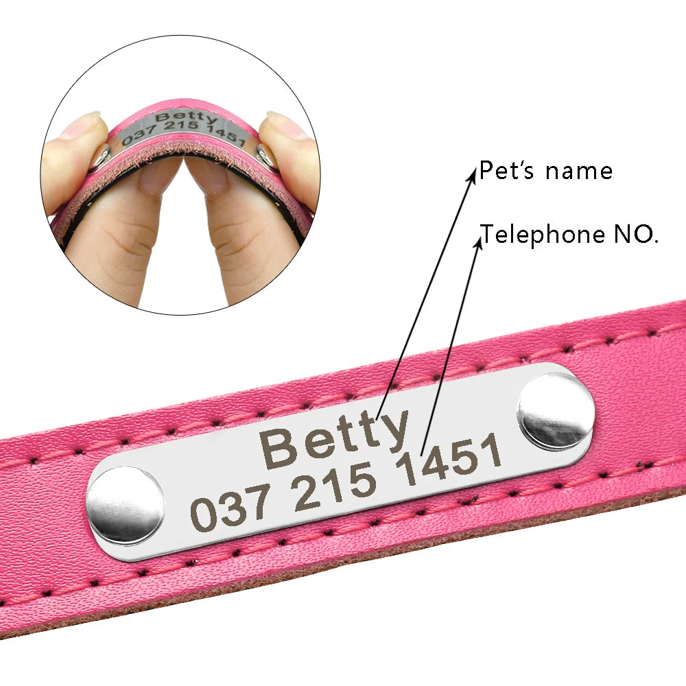 Custom Leather Dog Collar Soft Padded Dog Collars Personalized Pet ID Necklace Free Engraved Name Paw For Small Medium Dogs Pug