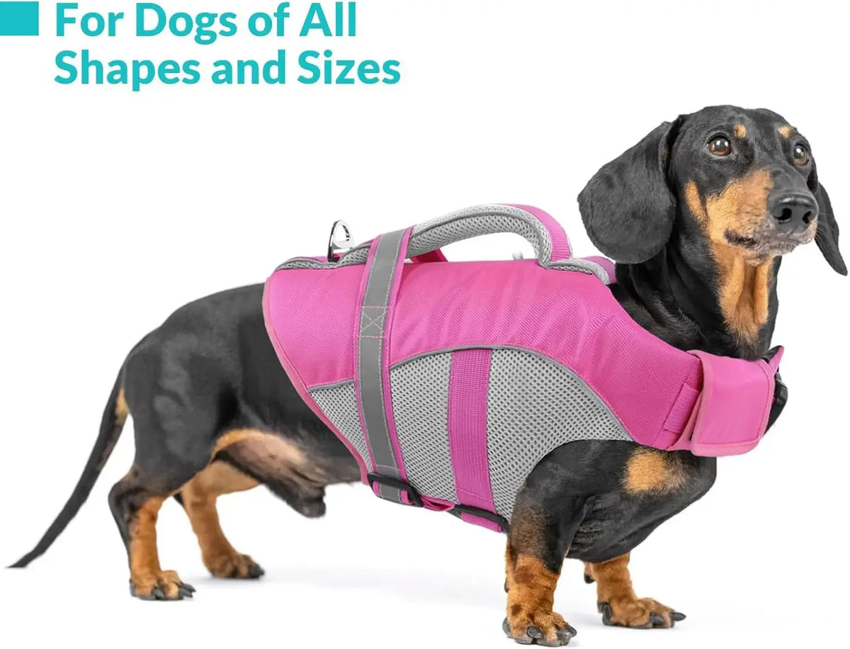Durable Mesh Dog Life Jacket With Ergonomic Rescue Handle Tear‑Resistant Construction For Rough Water Use