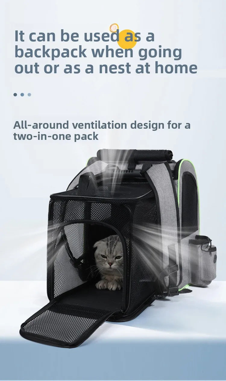 Expandable Pet Carrier Backpack, Breathable Large Capacity Travel Bag, Outdoor Hiking Backpack for Cats and Small Dogs