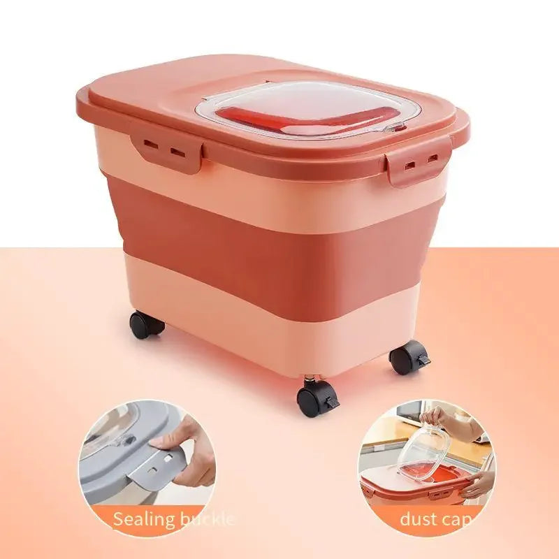 13/33LB Collapsible Cat Dog Food Storage Container, Airtight Sealing Dry Food Box with Lid for Kitchen Grain & Rice