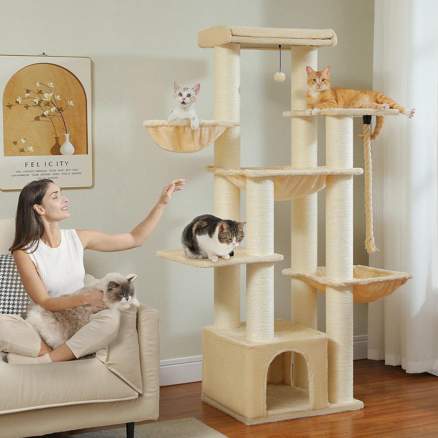Large Cat Tree for Big Cats Robust Cat Tower with Several Levels Cat House Climbing Tree with Hammock 11 Sisal Posts Large Perch