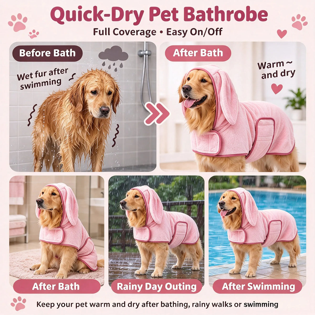 Pet Bathrobe for Small & Medium Dogs, Soft Absorbent Towel Robe, Full Wrap, Teddy Schnauzer, Pet Supplies