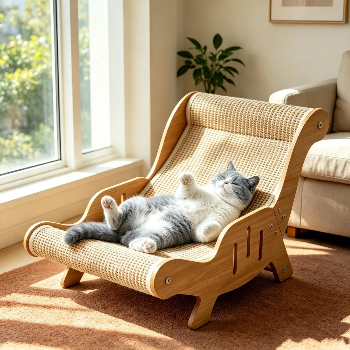 Sisal Cat Chair Wooden Cat Lounge Chair Pet-Friendly Multi-Functional Cat Scratcher Cat Scratch Chair for Playing Cat Supplies