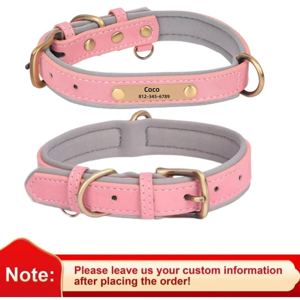 Custom Leather Dog Collar Soft Padded Dog Collars Personalized Pet ID Necklace Free Engraved Name Paw For Small Medium Dogs Pug