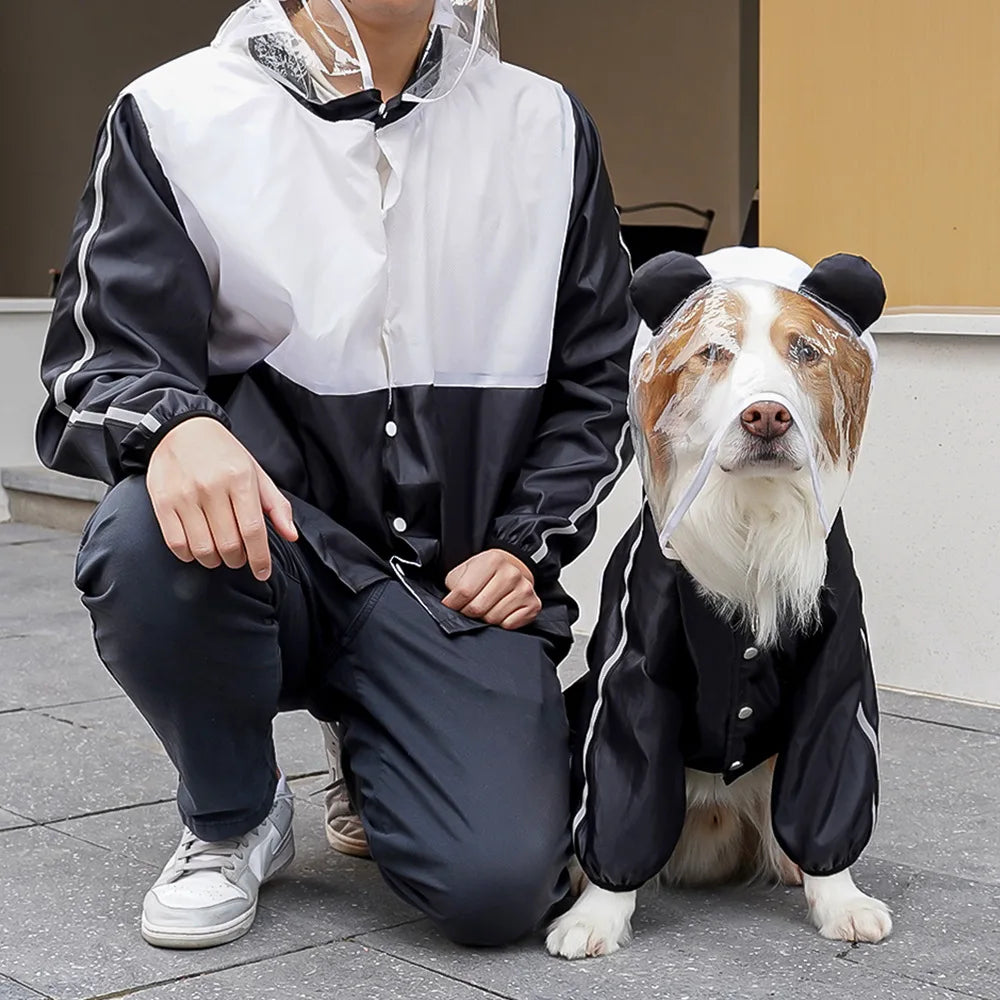 Fun Cartoon Puppy Four-Legged Raincoat Waterproof High Visibility Reflective Hooded Rain Jacket Ventilated Lined Outdoor Rain Suit for Dogs Cats