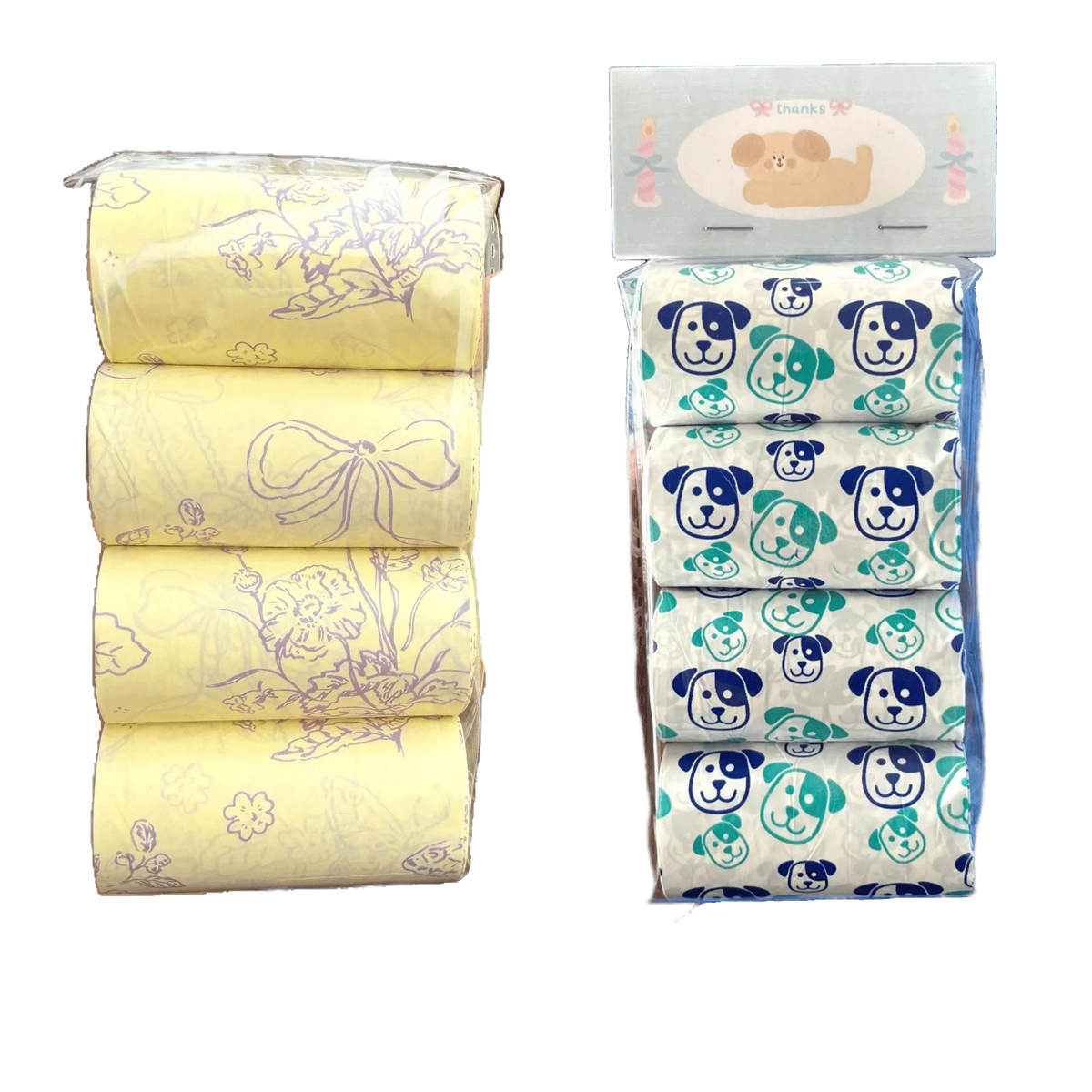 Fresh Lemon Scent Dog Poop Bags 1.25Mil Tear Resistant Waste Bags Cartoon Dog Print Disposable Pickup Bags for Outdoor Dog Walks