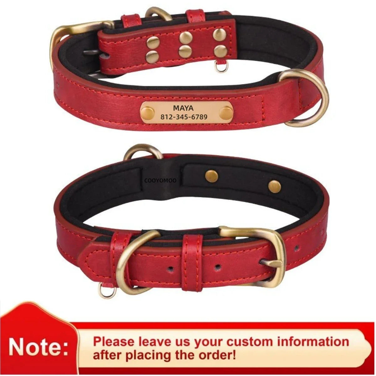 Custom Leather Dog Collar Soft Padded Dog Collars Personalized Pet ID Necklace Free Engraved Name Paw For Small Medium Dogs Pug
