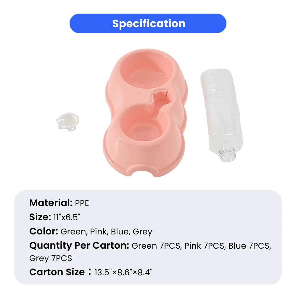 7PCS/Carton Automatic Pet Feeder and Water Dispenser 2-in-1 Dog Cat Food Bowl with Gravity Water Bottle Anti-Slip Easy Clean Feeding Bowl