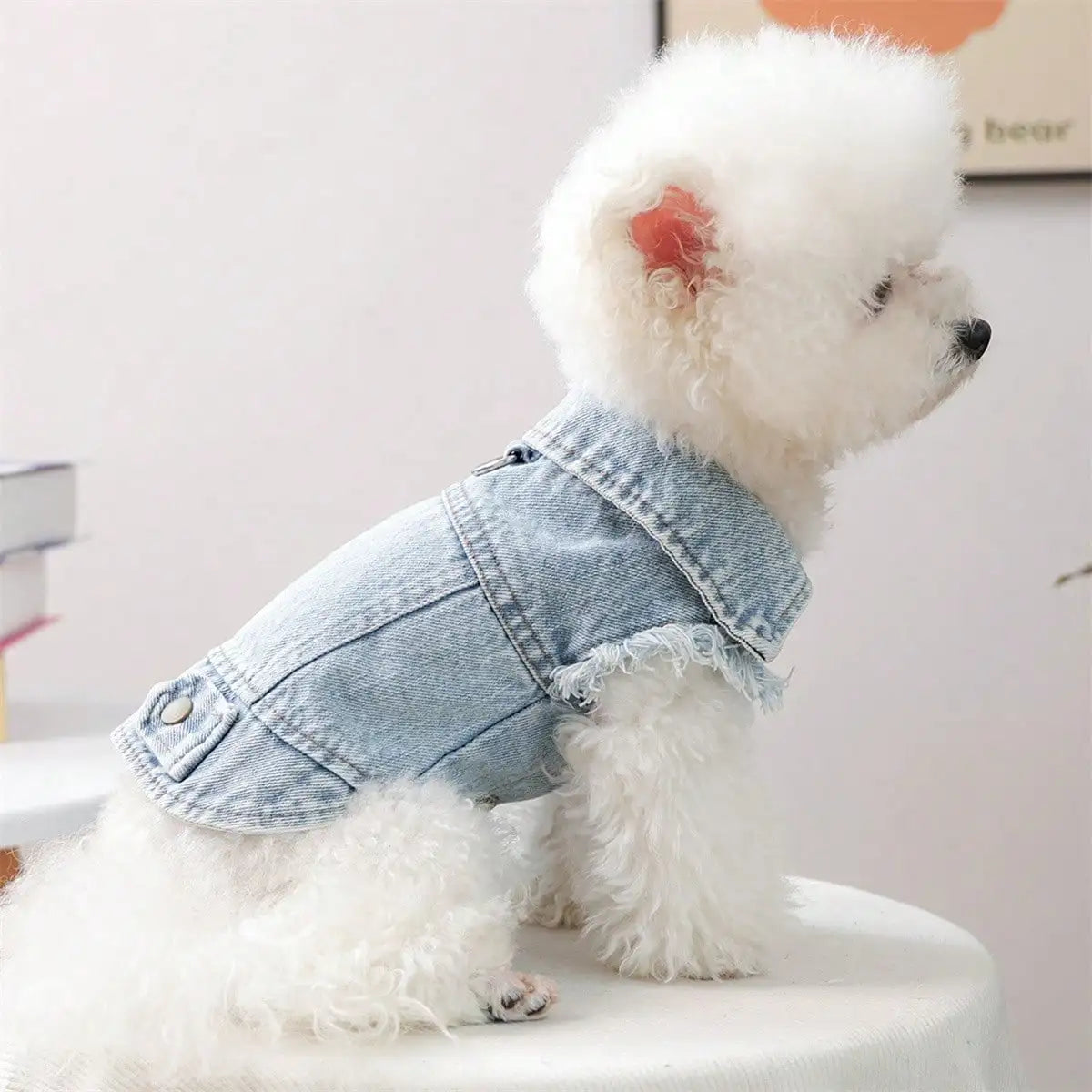 Dog Jean Jacket With Traction Buckle Casual Stylish Solid Color Snap Button Down Cute Denim Dog Shirt