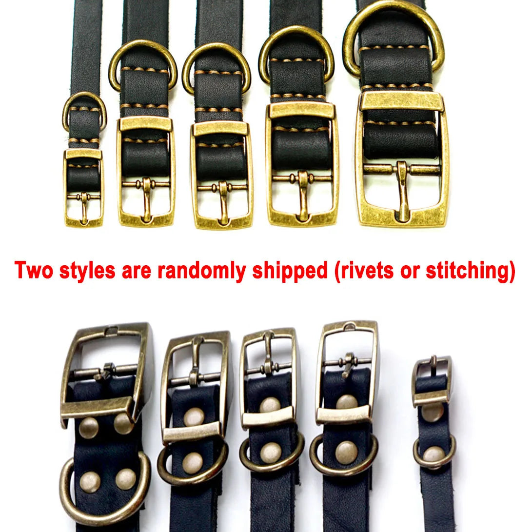 Genuine Leather Dog Collar Solid Durable Dogs Puppy Pet Collar For Small Medium Large Dogs French Bulldog Leather Cat Necklace