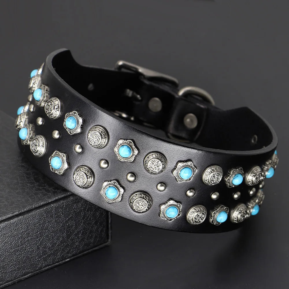 2inch Wide Luxury Genuine Leather Dog Collar Durable Metal Rivet Collars Cool Collars for Medium lagre Dogs German Shepherd