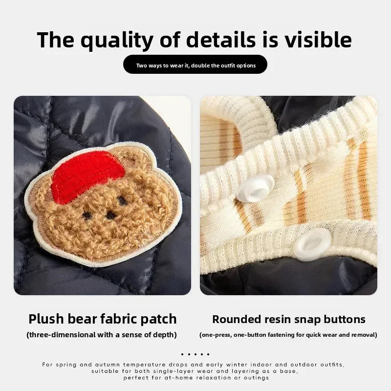 Autumn Winter Warm Reversible Quilted Vest for Small Dogs Teddy Schnauzer and Cats Double Sided Cold Resistant Pet Clothing